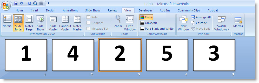 Screenshot of Slide Sorter view with slides out of order