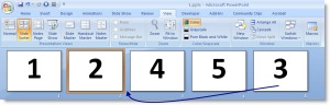 Screenshot of Slide Sorter view of PowerPoint dragging the fifth slides into the third slide position