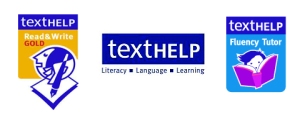 Read & Write Gold, TextHelp, and Fluency Tutor logos