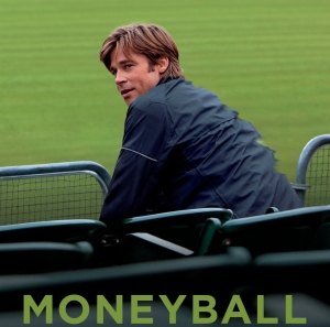 cropped photo of Brad Pitt in the movie poster for Moneyball