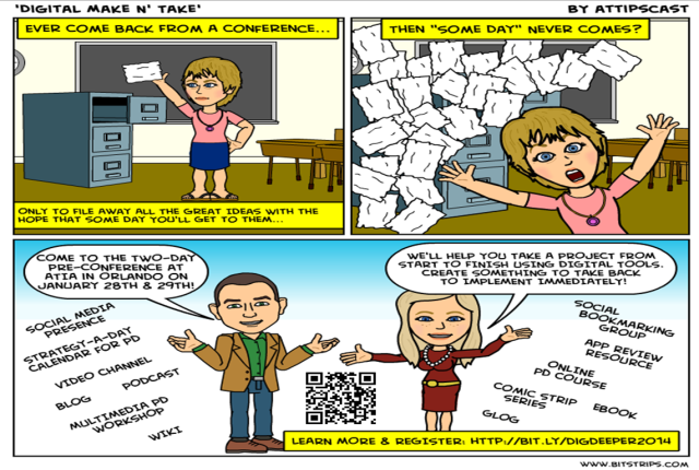 Comic Strip Advertisement for Digging Deeper Presconference. It is a three panel comic.